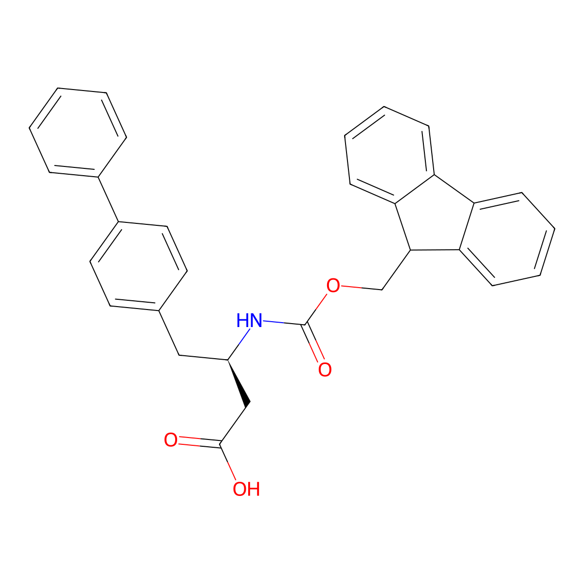(R)-3-((((9H-Fluoren-9-yl)methoxy)carbonyl)amino)-4-([1,1'-biphenyl]-4-yl)butanoic acid molecular structure, CAS 2411591-55-2
