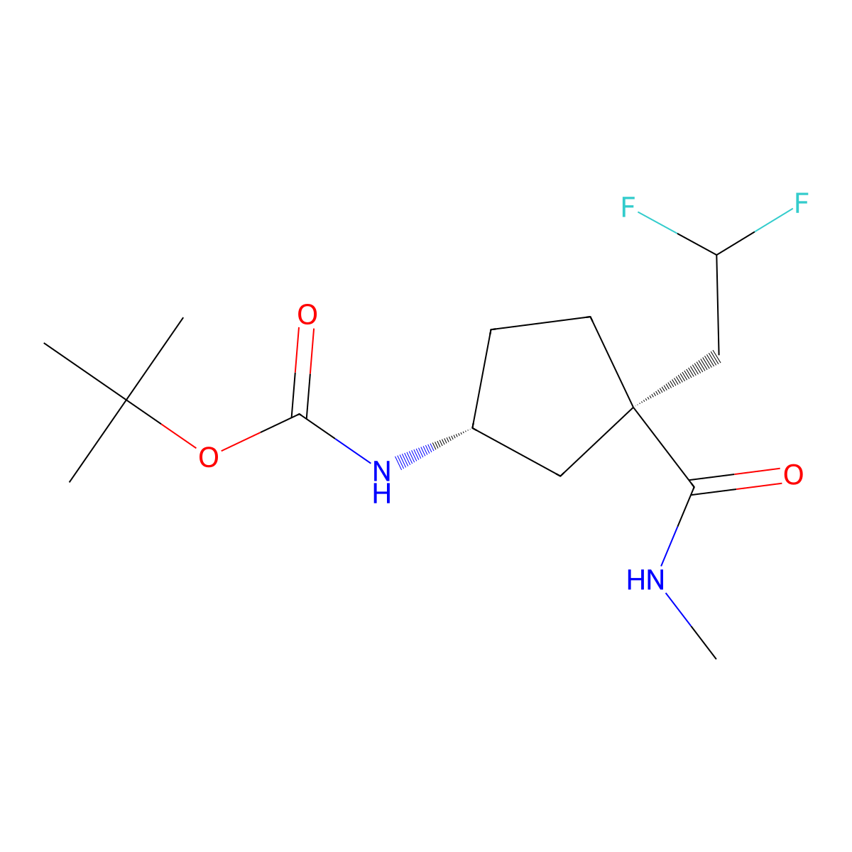 tert-butyl ((1R,3R)-3-(2,2-difluoroethyl)-3-(methylcarbamoyl)cyclopentyl)carbamate molecular structure, CAS 2411591-97-2