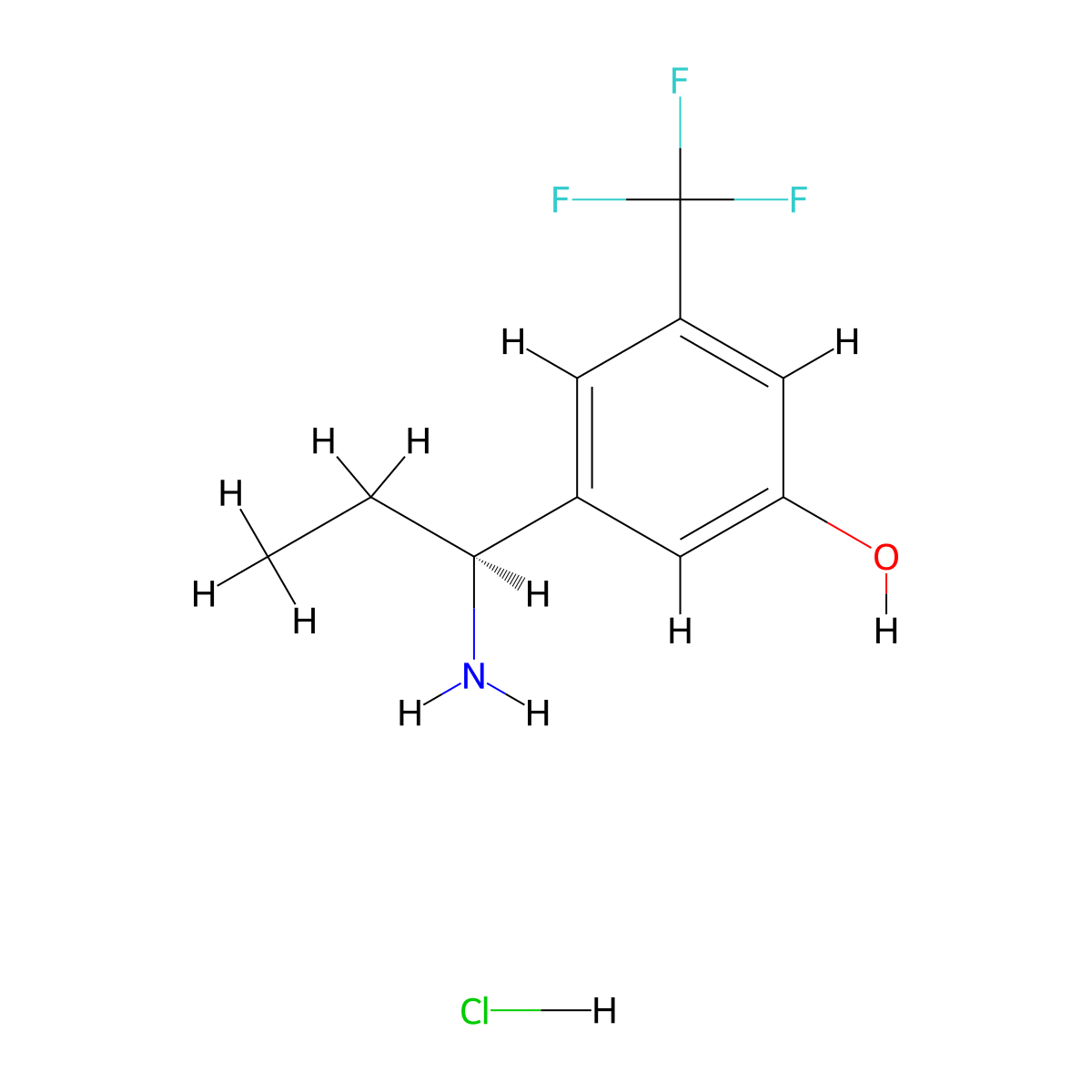 (S)-3-(1-Aminopropyl)-5-(trifluoromethyl)phenol hydrochloride molecular structure, CAS 2411592-18-0