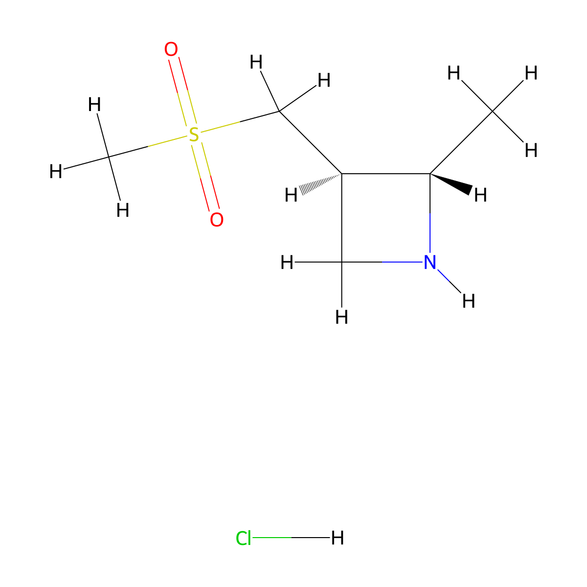 (2S,3R)-2-methyl-3-(methylsulfonylmethyl)azetidine;hydrochloride molecular structure, CAS 2411592-27-1
