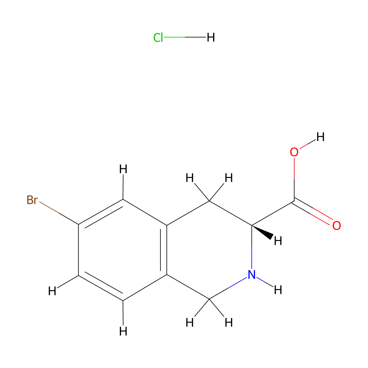 (r)-6-Bromo-1,2,3,4-tetrahydroisoquinoline-3-carboxylic acid hydrochloride molecular structure, CAS 2411597-60-7