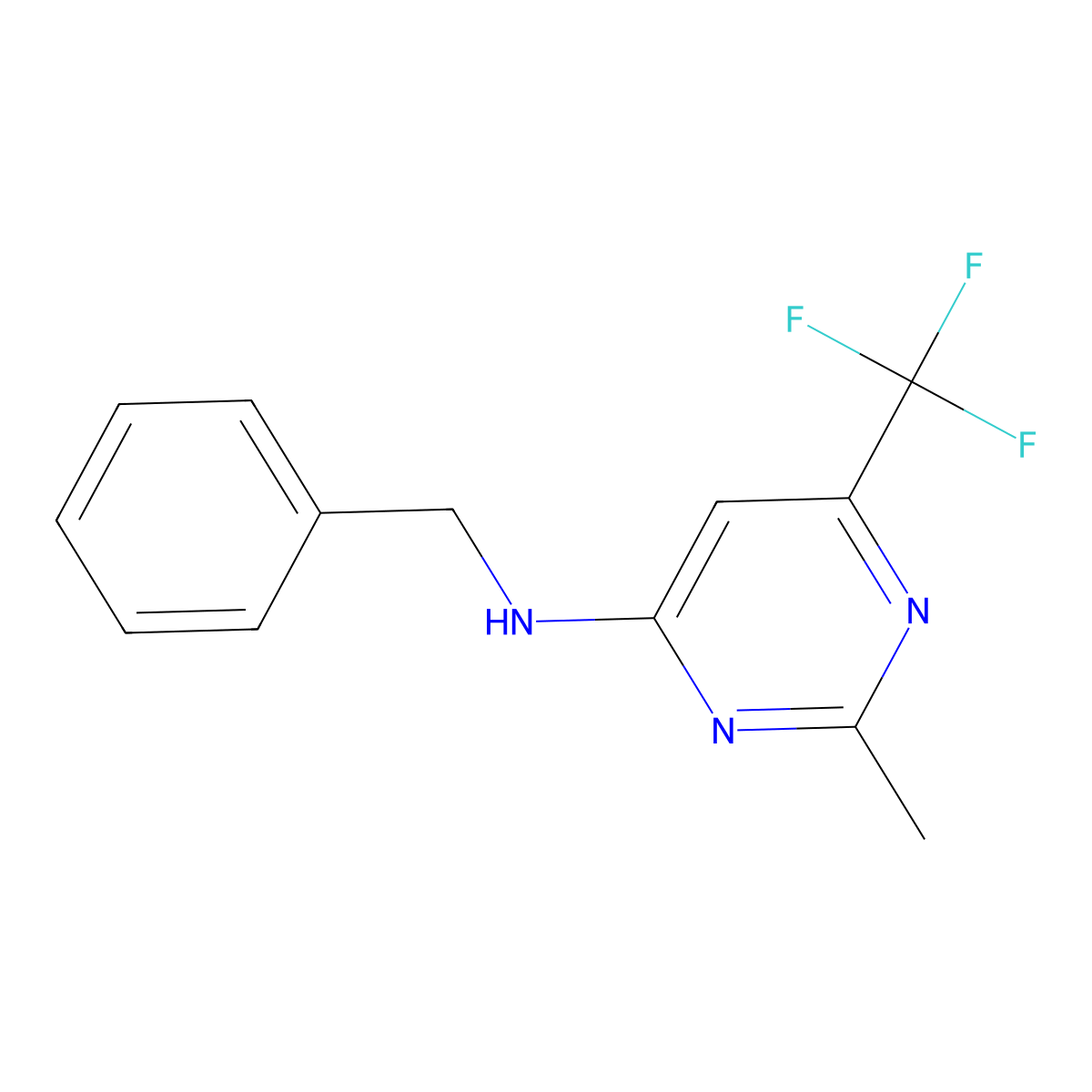 N-benzyl-2-methyl-6-(trifluoromethyl)pyrimidin-4-amine molecular structure, CAS 241162-45-8