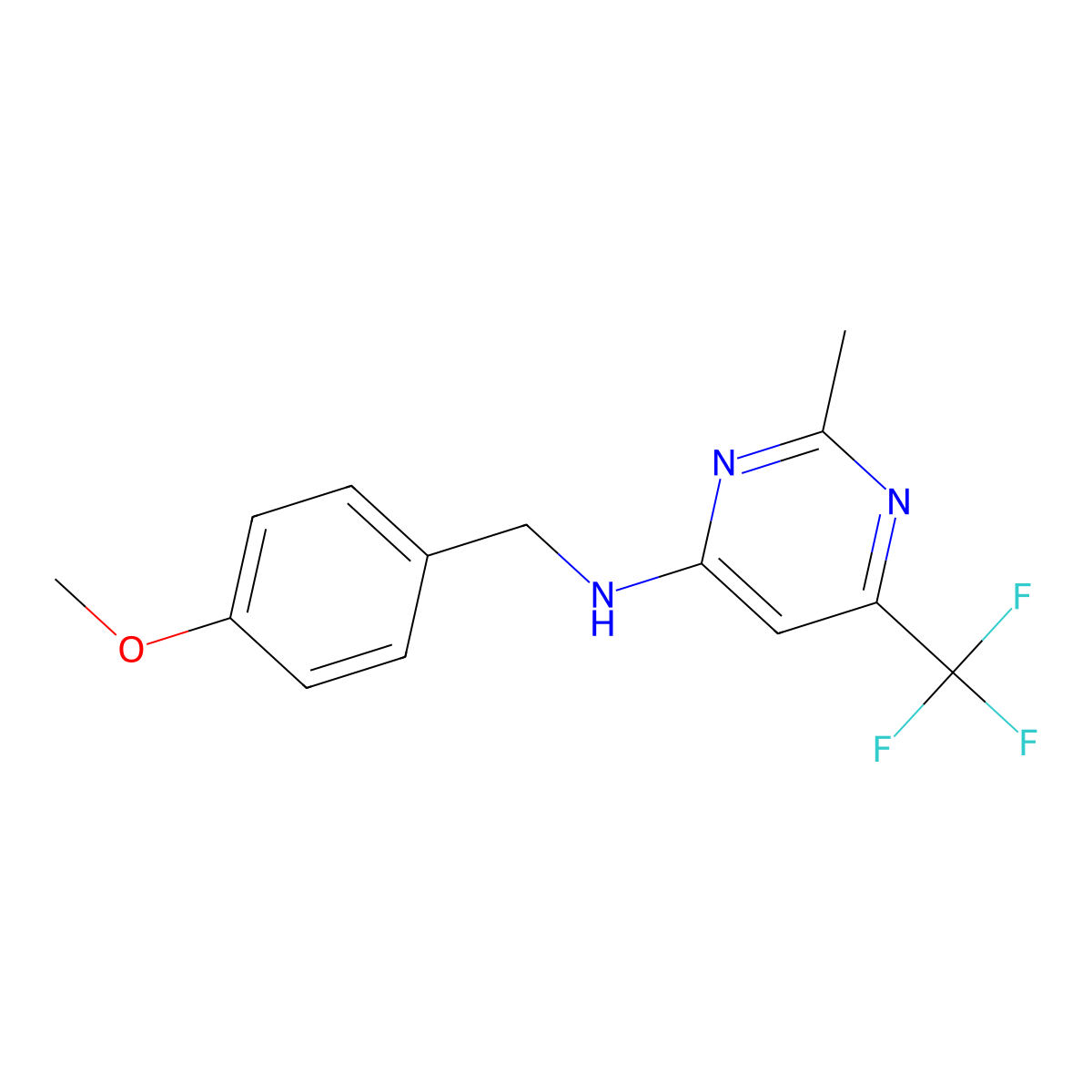 N-[(4-methoxyphenyl)methyl]-2-methyl-6-(trifluoromethyl)pyrimidin-4-amine molecular structure, CAS 241163-17-7