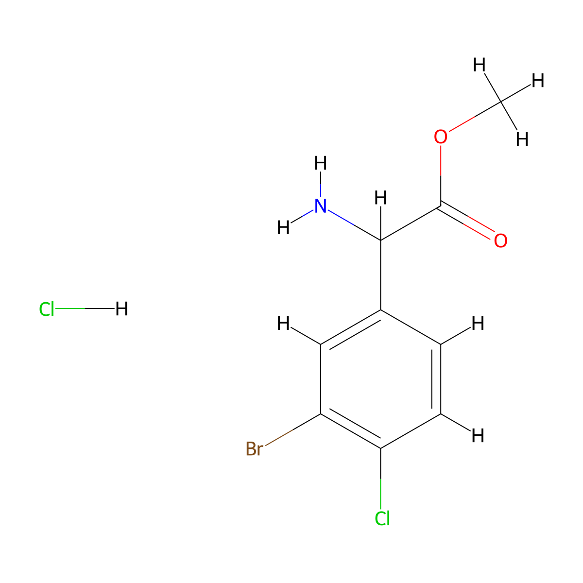 Methyl 2-amino-2-(3-bromo-4-chlorophenyl)acetate hydrochloride molecular structure, CAS 2411634-43-8