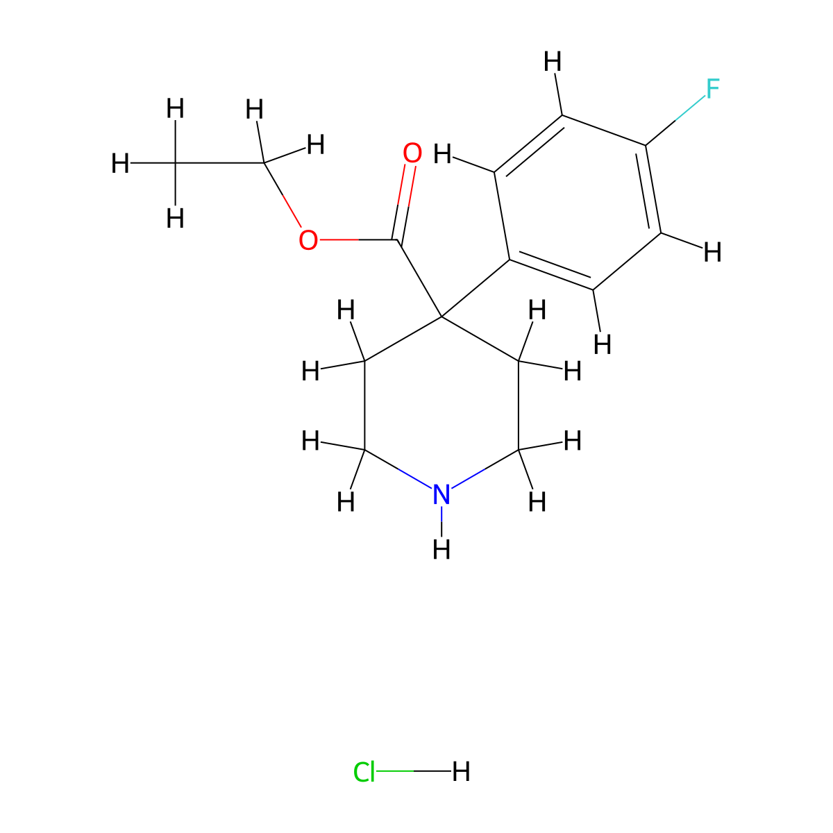 Ethyl 4-(4-fluorophenyl)piperidine-4-carboxylate hydrochloride molecular structure, CAS 2411634-57-4