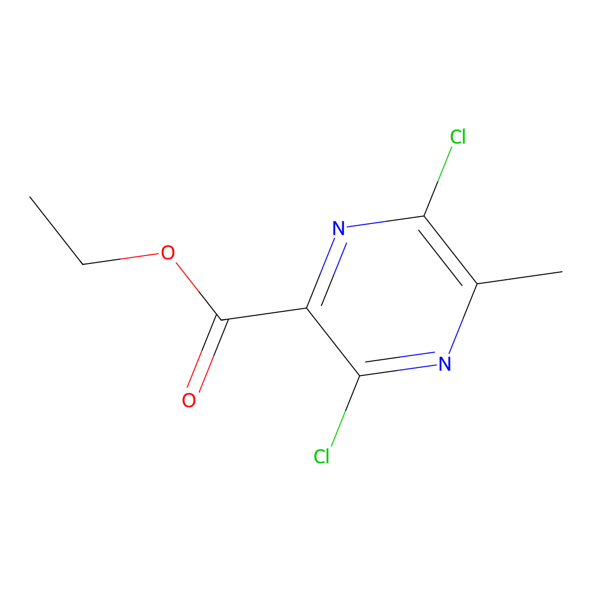 Ethyl 3,6-dichloro-5-methyl-pyrazine-2-carboxylate molecular structure, CAS 2411634-87-0