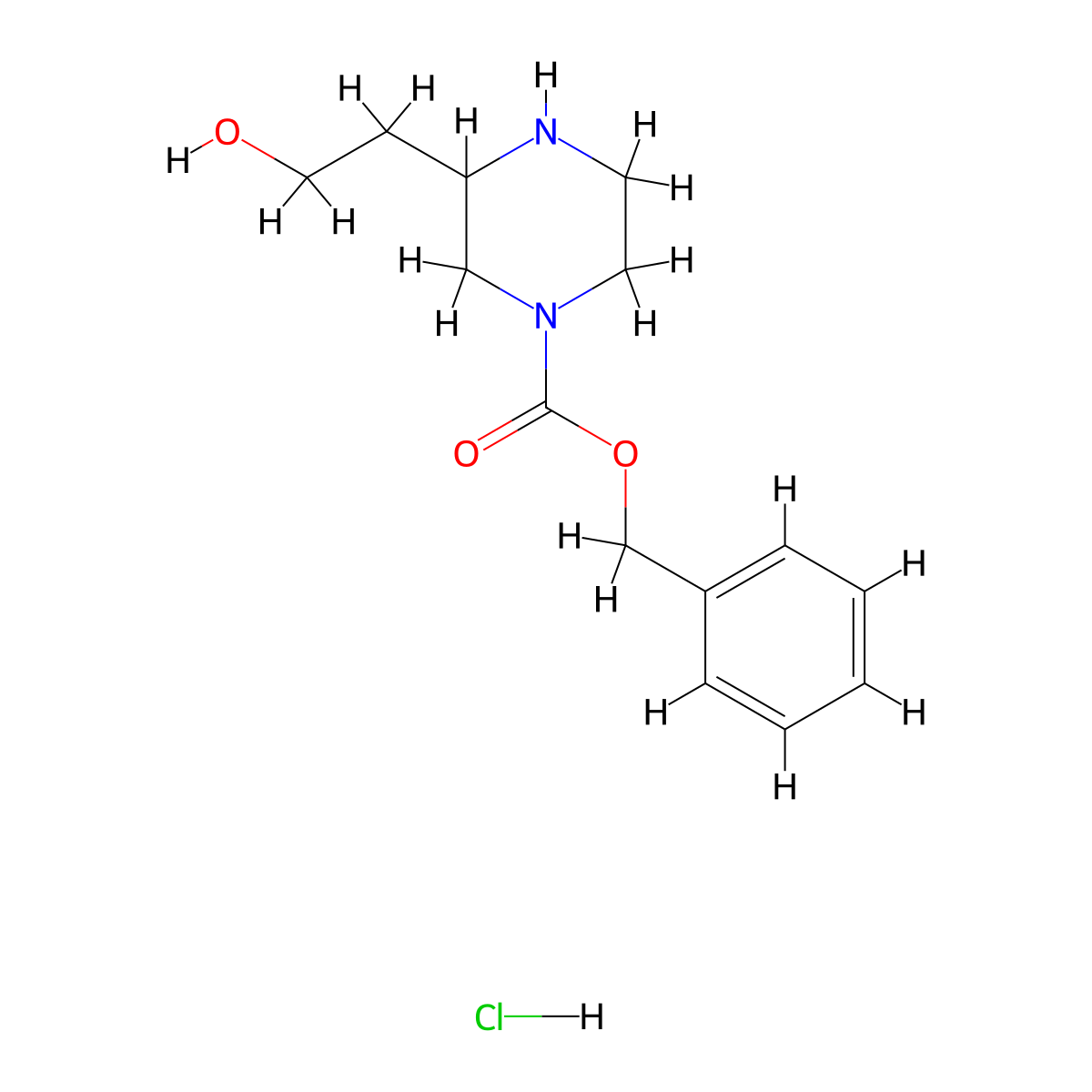 Benzyl 3-(2-hydroxyethyl)piperazine-1-carboxylate hydrochloride molecular structure, CAS 2411635-15-7