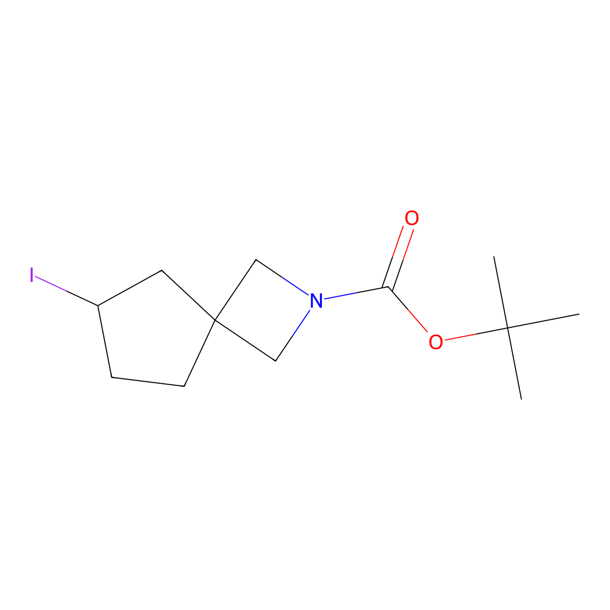 Tert-butyl 6-iodo-2-azaspiro[3.4]octane-2-carboxylate molecular structure, CAS 2411635-57-7