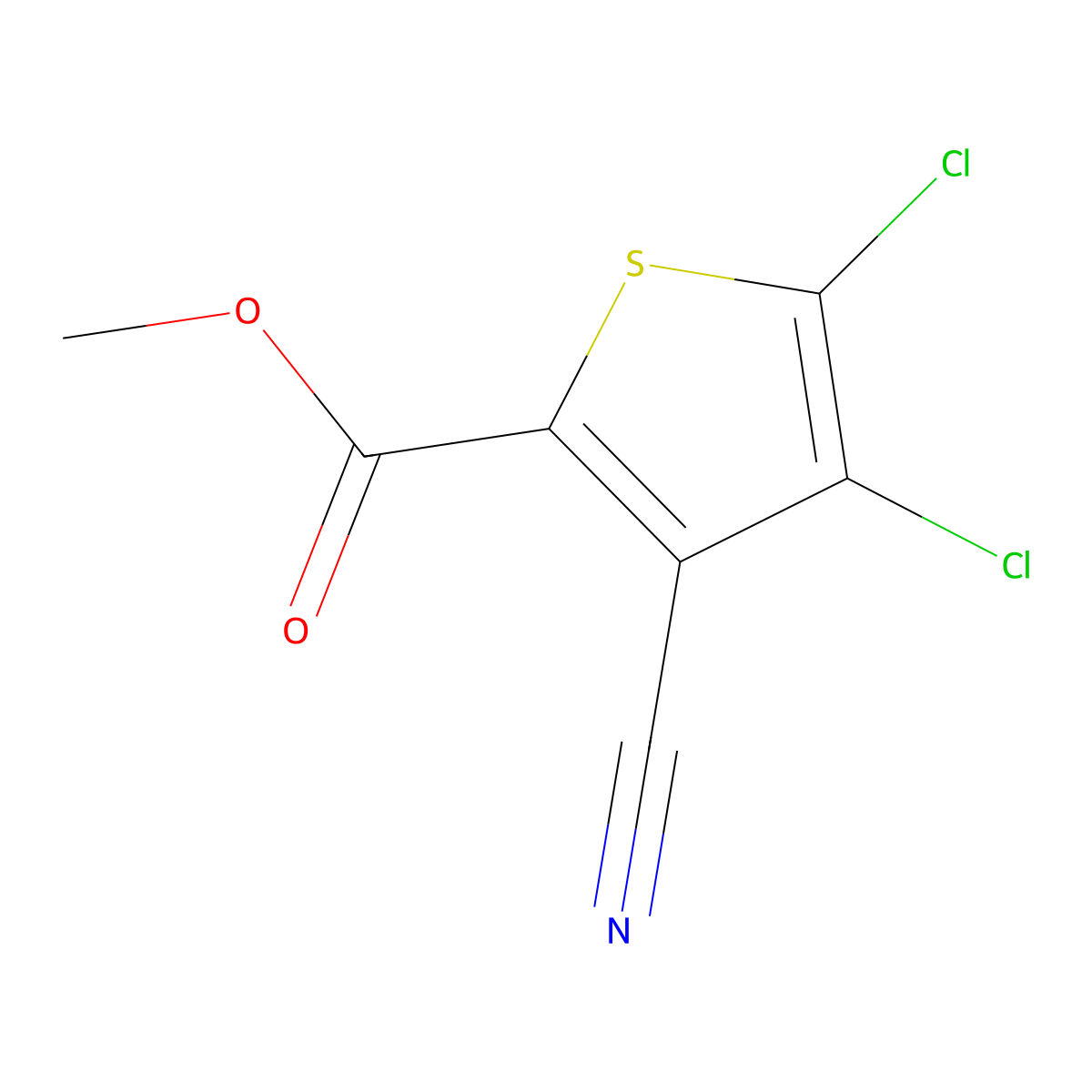 Methyl 4,5-dichloro-3-cyanothiophene-2-carboxylate molecular structure, CAS 2411635-81-7