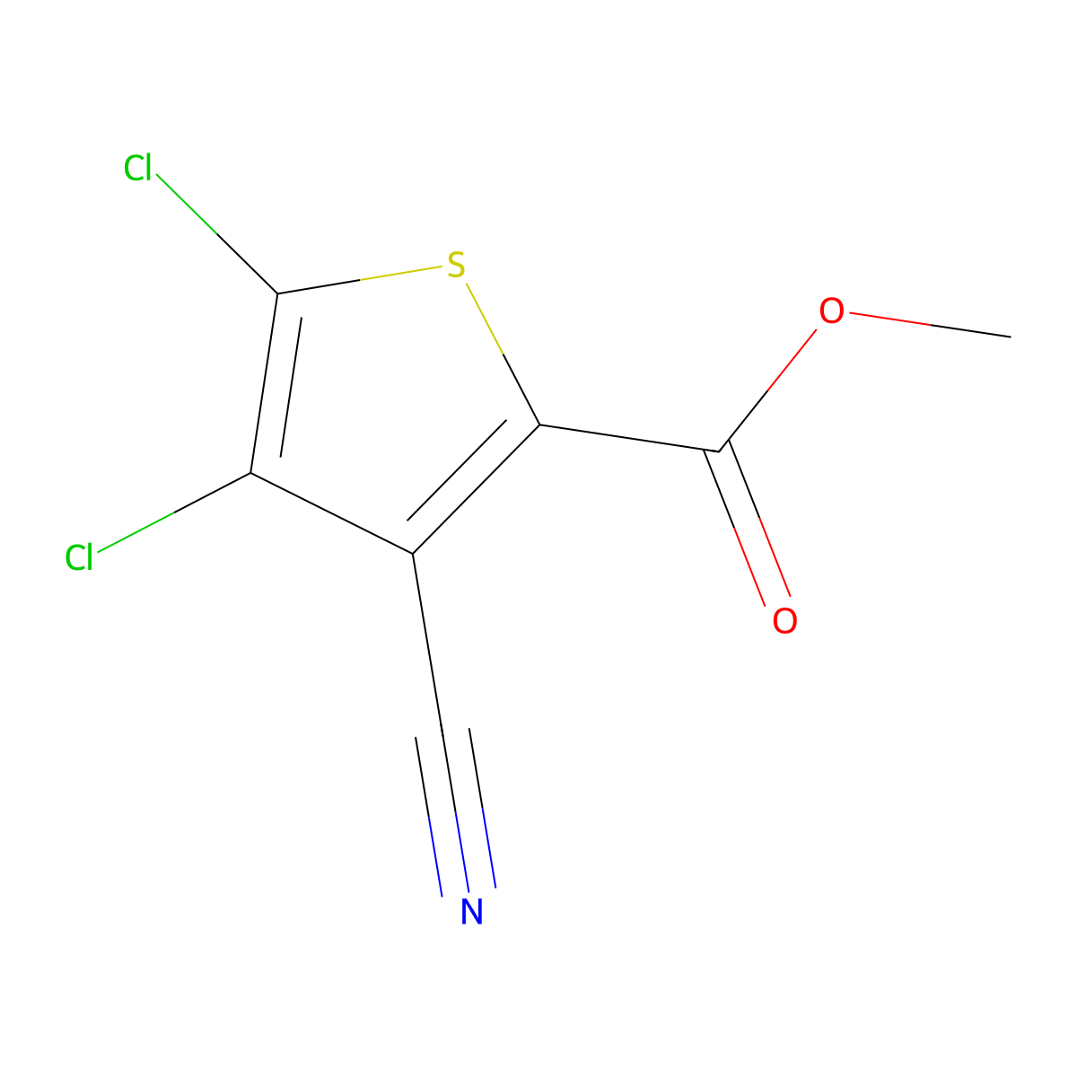 Methyl 4,5-dichloro-3-cyanothiophene-2-carboxylate molecular structure, CAS 2411635-81-7