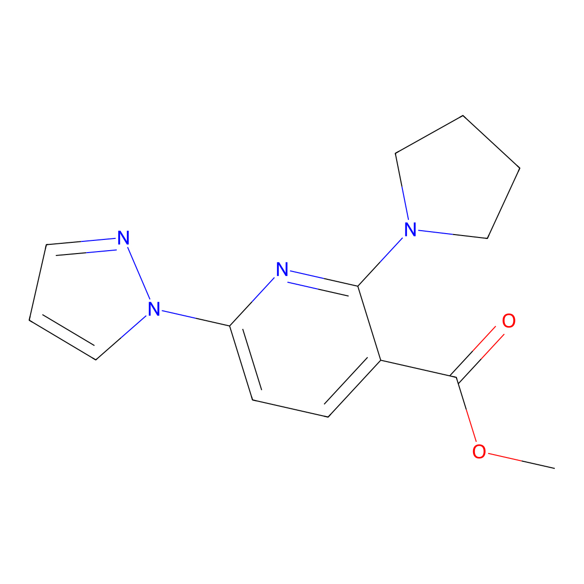 methyl 6-(1H-pyrazol-1-yl)-2-(pyrrolidin-1-yl)nicotinate molecular structure, CAS 2411636-91-2