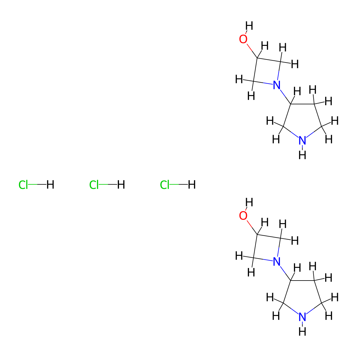 Bis(1-(pyrrolidin-3-yl)azetidin-3-ol) trihydrochloride molecular structure, CAS 2411637-16-4