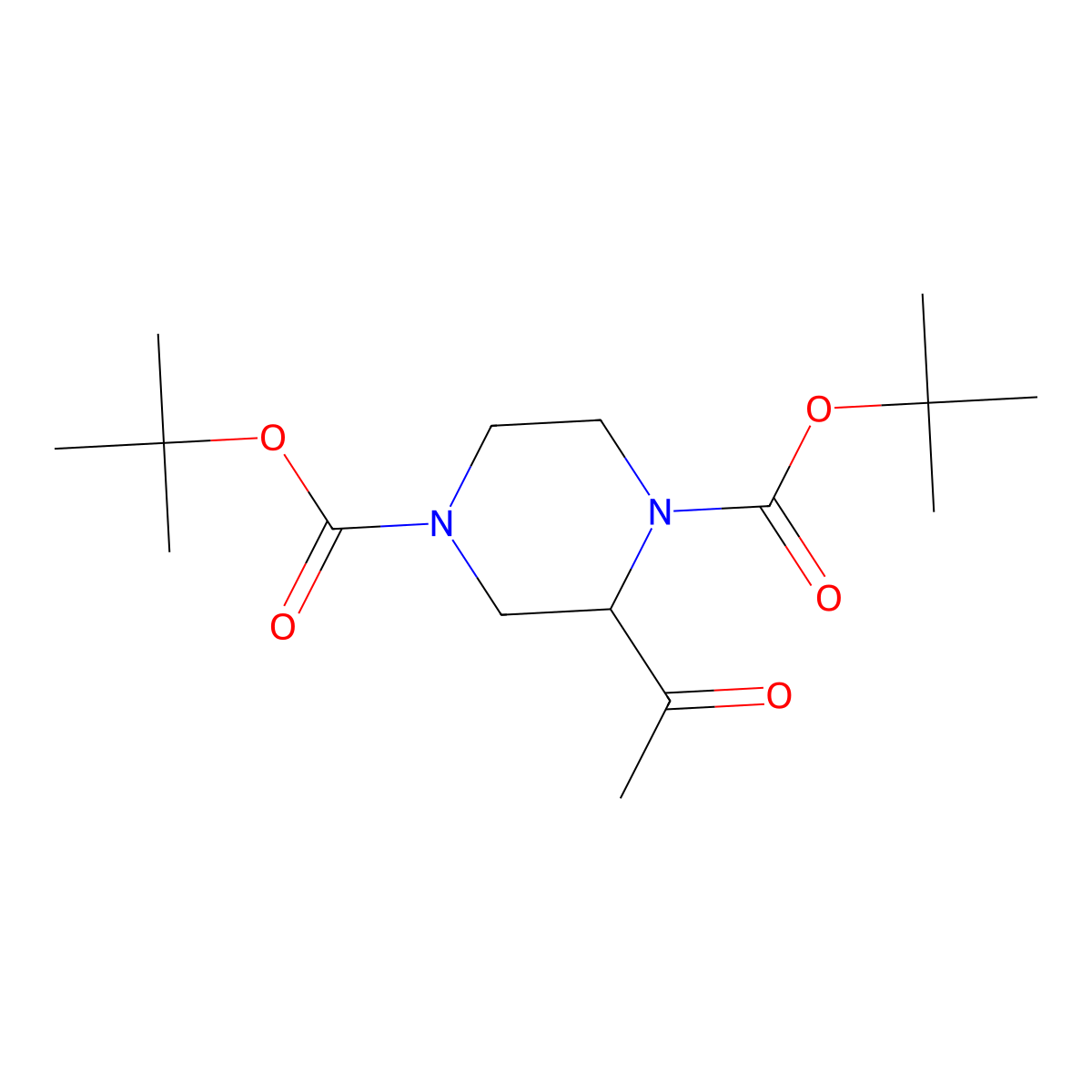 Ditert-butyl 2-acetylpiperazine-1,4-dicarboxylate molecular structure, CAS 2411637-42-6