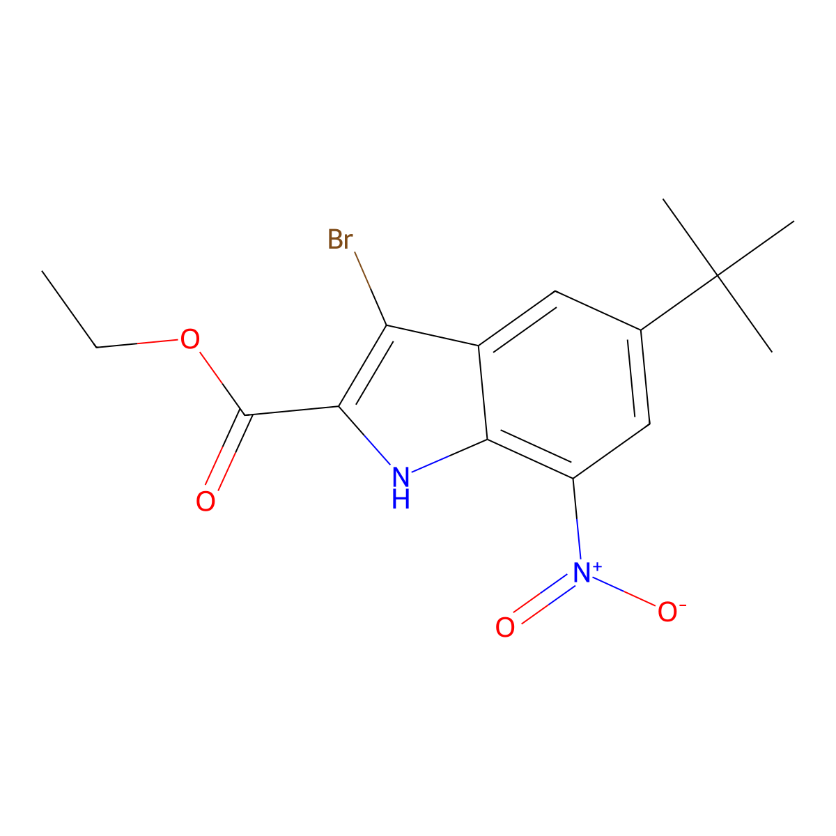 ethyl 3-bromo-5-(tert-butyl)-7-nitro-1H-indole-2-carboxylate molecular structure, CAS 2411637-52-8