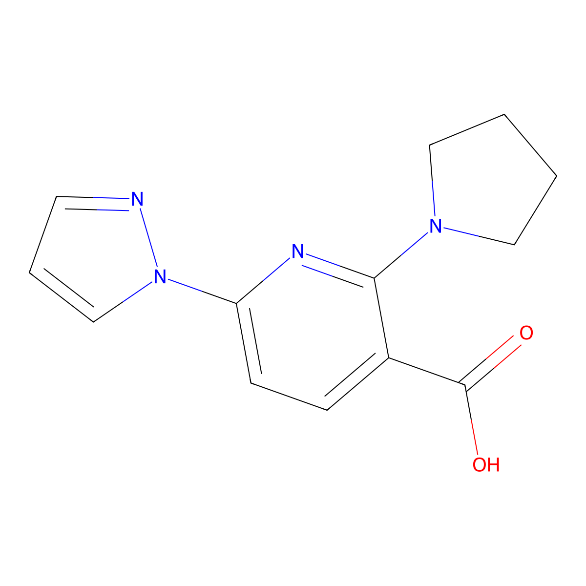 6-(1H-pyrazol-1-yl)-2-(pyrrolidin-1-yl)nicotinic acid molecular structure, CAS 2411638-67-8