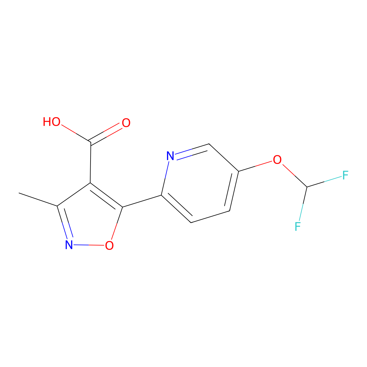 5-(5-Difluoromethoxy-pyridin-2-yl)-3-methyl-isoxazole-4-carboxylic acid molecular structure, CAS 2411639-99-9