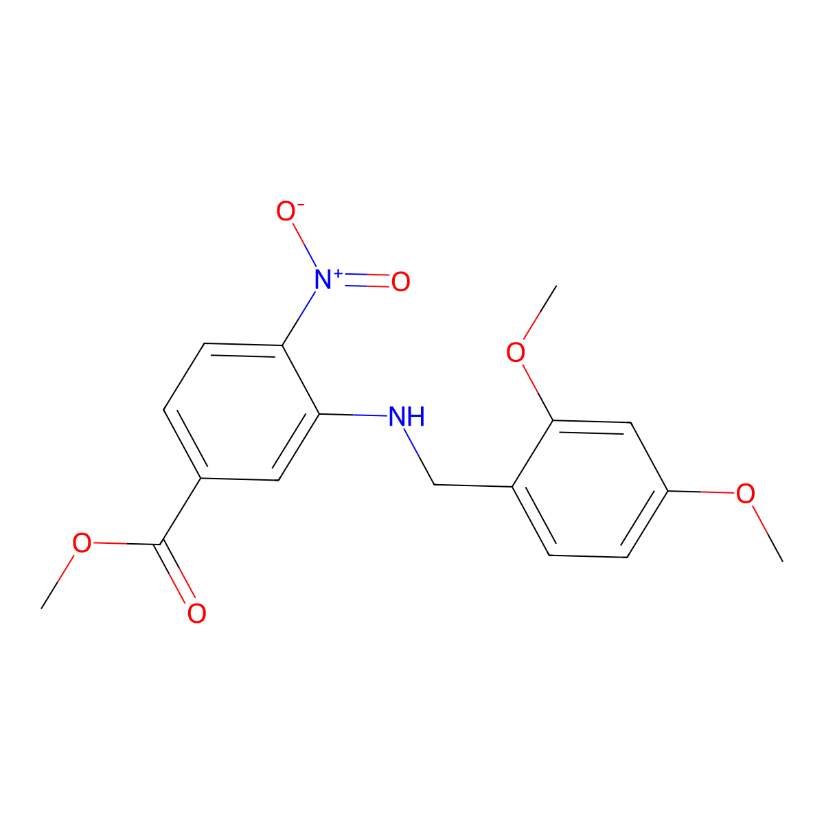 Methyl 3-(2,4-dimethoxybenzylamino)-4-nitrobenzoate molecular structure, CAS 2411641-31-9