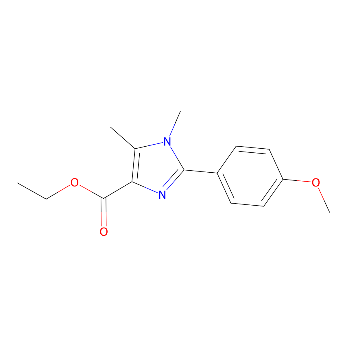 Ethyl 2-(4-methoxyphenyl)-1,5-dimethylimidazole-4-carboxylate molecular structure, CAS 2411705-11-6