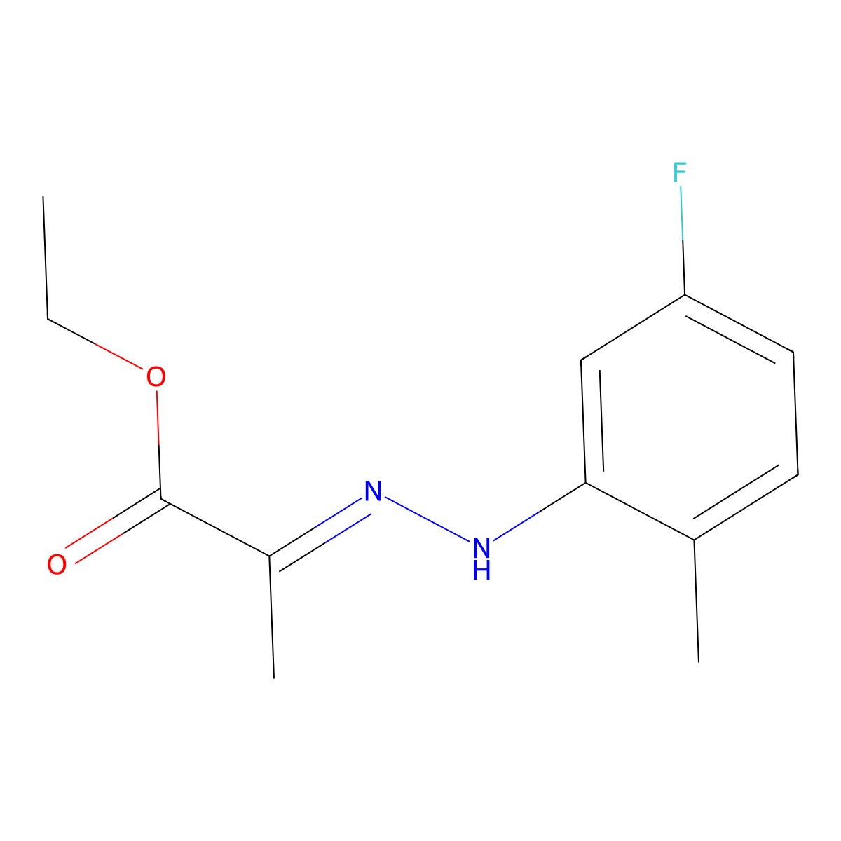 Ethyl (2E)-2-[2-(5-fluoro-2-methylphenyl)hydrazinylidene]propanoate molecular structure, CAS 2411759-96-9
