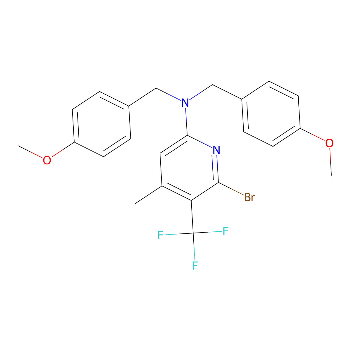 6-Bromo-N,N-bis(4-methoxybenzyl)-4-methyl-5-(trifluoromethyl)pyridin-2-amine molecular structure, CAS 2411793-14-9