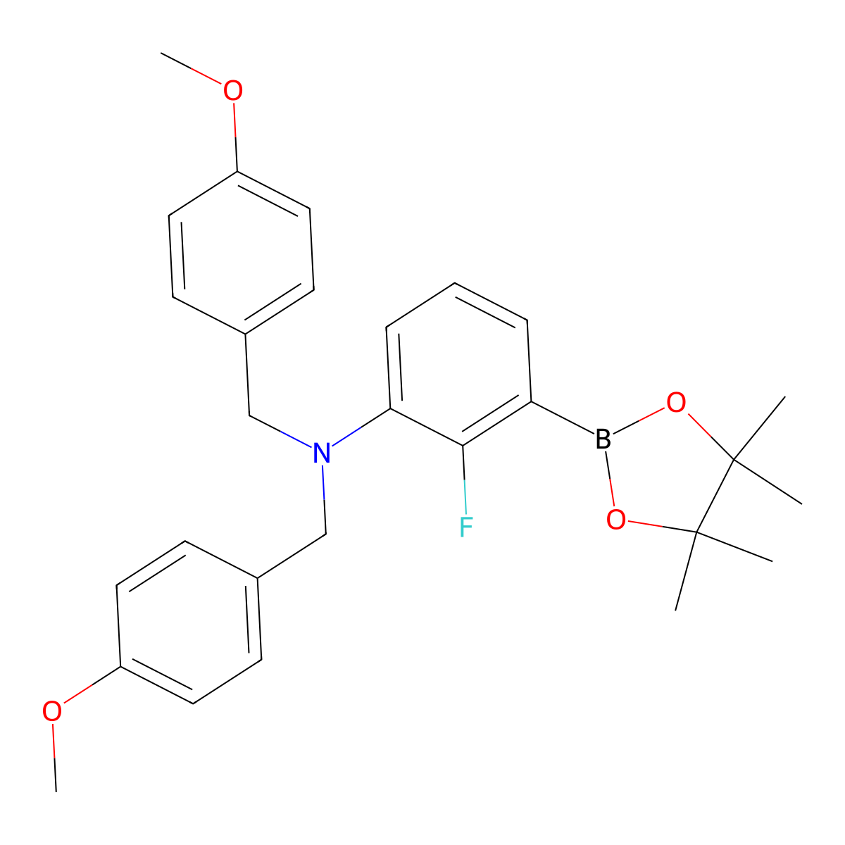 N-[2-Fluoro-3-(4,4,5,5-tetramethyl-1,3,2-dioxaborolan-2-YL)phenyl]-4-methoxy-N-[(4-methoxyphenyl)methyl]benzenemethanamine molecular structure, CAS 2411793-21-8