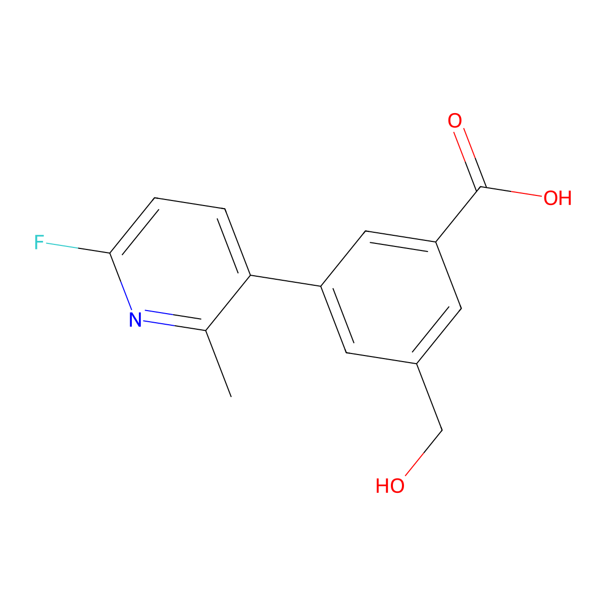 3-(6-Fluoro-2-methylpyridin-3-yl)-5-(hydroxymethyl)benzoic acid molecular structure, CAS 2411828-01-6