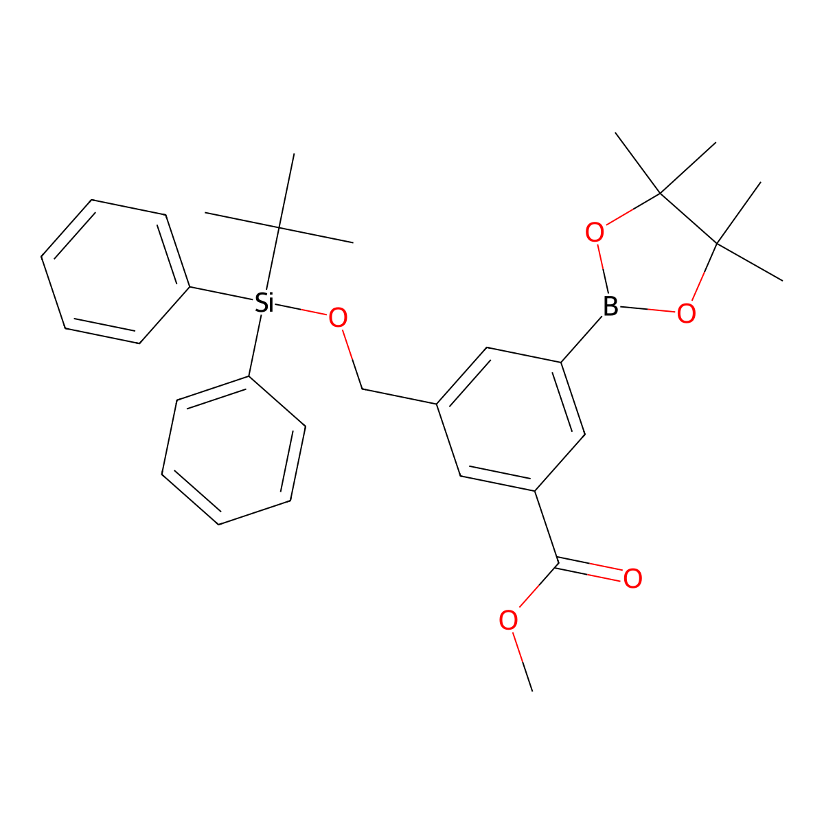 Methyl 3-(((tert-butyldiphenylsilyl)oxy)methyl)-5-(4,4,5,5-tetramethyl-1,3,2-dioxaborolan-2-yl)benzoate molecular structure, CAS 2411829-06-4