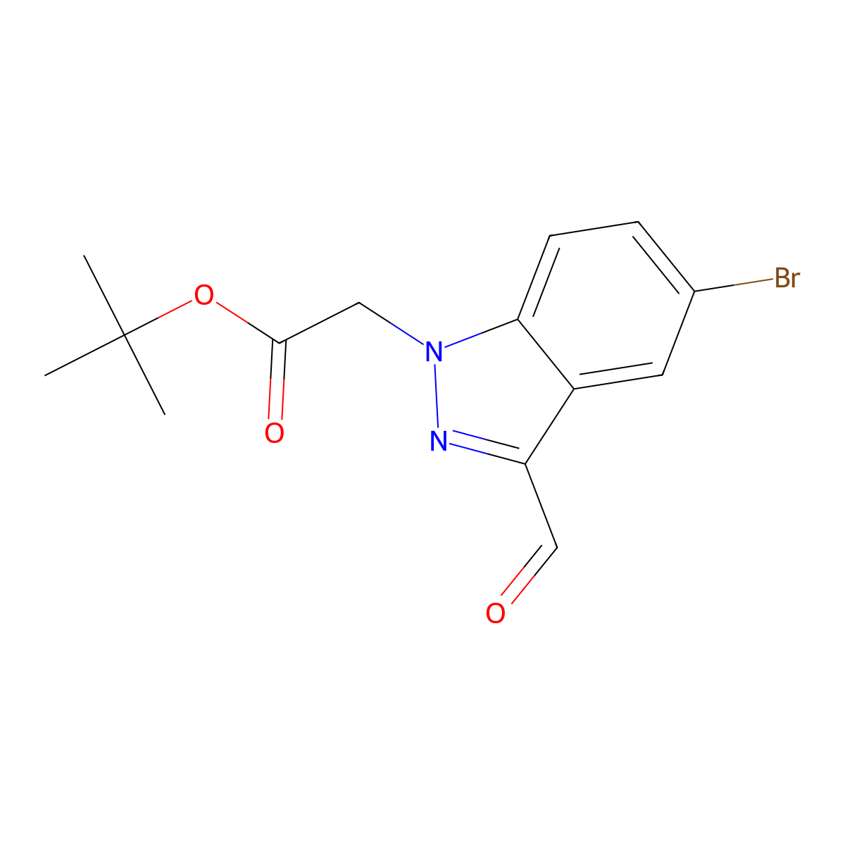 tert-butyl 2-(5-bromo-3-formyl-1H-indazol-1-yl)acetate molecular structure, CAS 2411869-28-6
