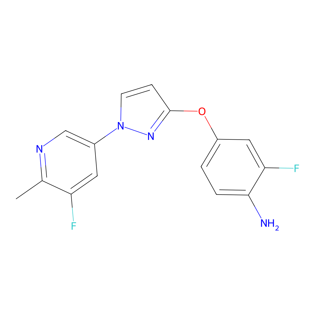 2-Fluoro-4-[[1-(5-fluoro-6-methyl-3-pyridinyl)-1H-pyrazol-3-yl]oxy]benzenamine molecular structure, CAS 2411960-11-5