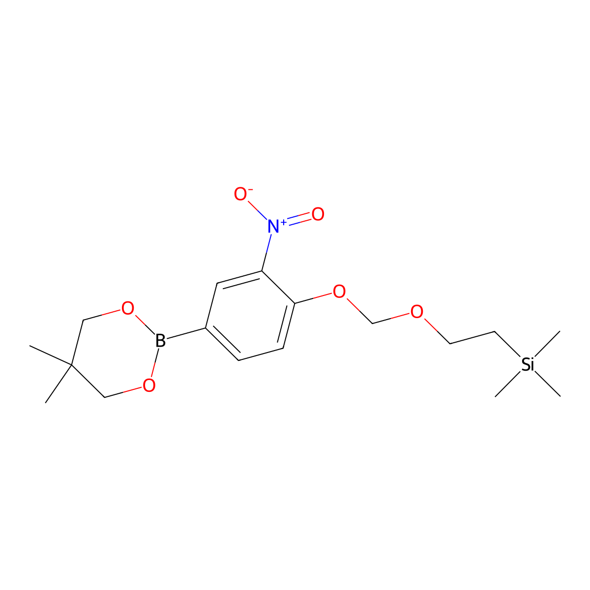(2-((4-(5,5-Dimethyl-1,3,2-dioxaborinan-2-yl)-2-nitrophenoxy)methoxy)ethyl)trimethylsilane molecular structure, CAS 2412004-61-4