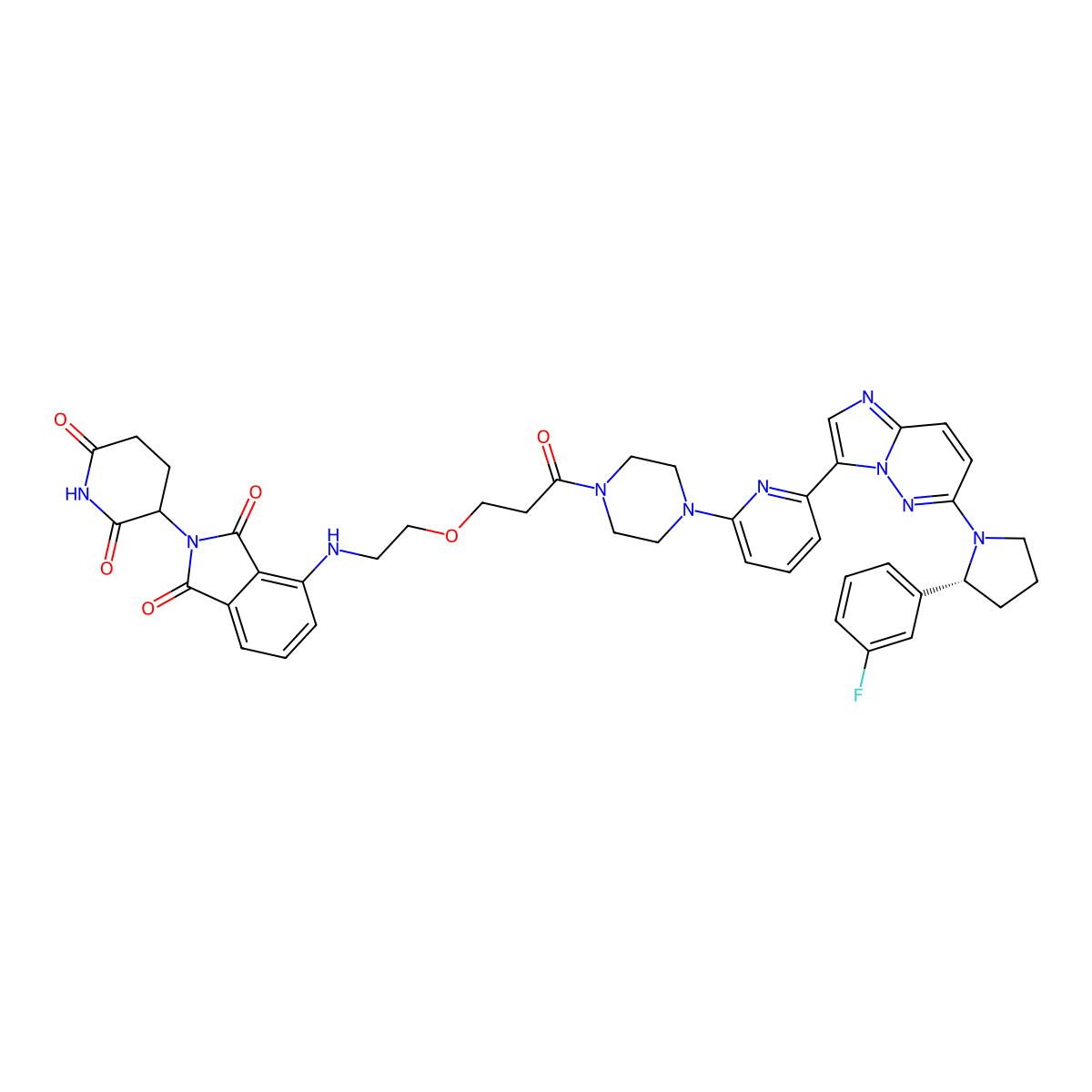 2-(2,6-dioxopiperidin-3-yl)-4-[2-[3-[4-[6-[6-[(2R)-2-(3-fluorophenyl)pyrrolidin-1-yl]imidazo[1,2-b]pyridazin-3-yl]-2-pyridinyl]piperazin-1-yl]-3-oxopropoxy]ethylamino]isoindole-1,3-dione molecular structure, CAS 2412055-93-5