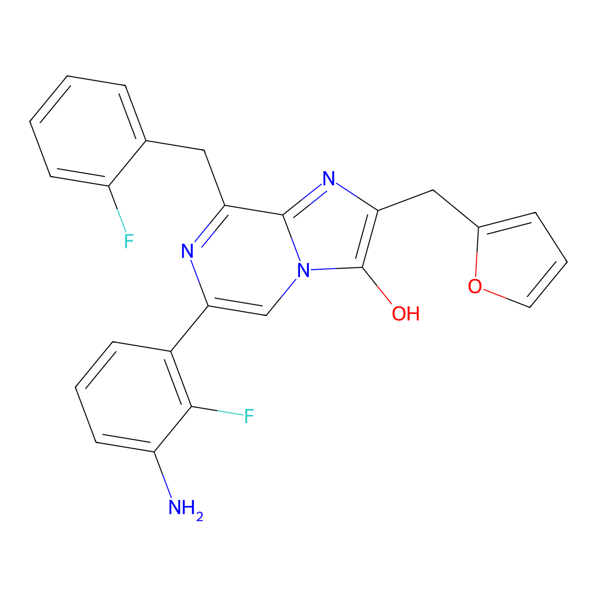 6-(3-amino-2-fluorophenyl)-8-((2-fluorophenyl)methyl)-2-((furan-2-yl)methyl)-3H,7H-imidazo(1,2-a)pyrazin-3-one molecular structure, CAS 2412089-96-2