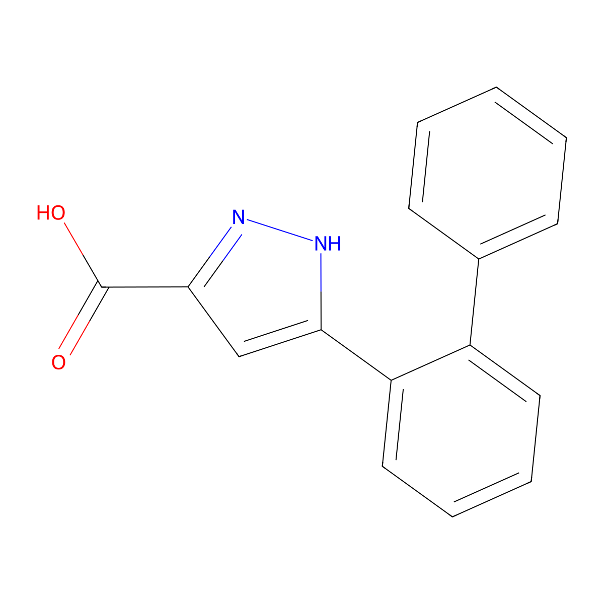 5-(2-phenylphenyl)-1H-pyrazole-3-carboxylic acid molecular structure, CAS 2412376-83-9