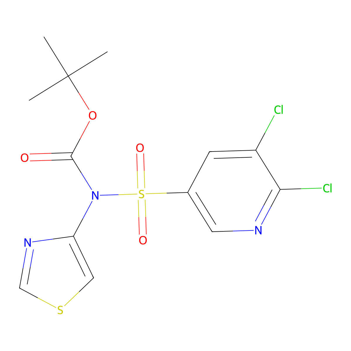 tert-Butyl ((5,6-dichloropyridin-3-yl)sulfonyl)(thiazol-4-yl)carbamate molecular structure, CAS 2412605-11-7