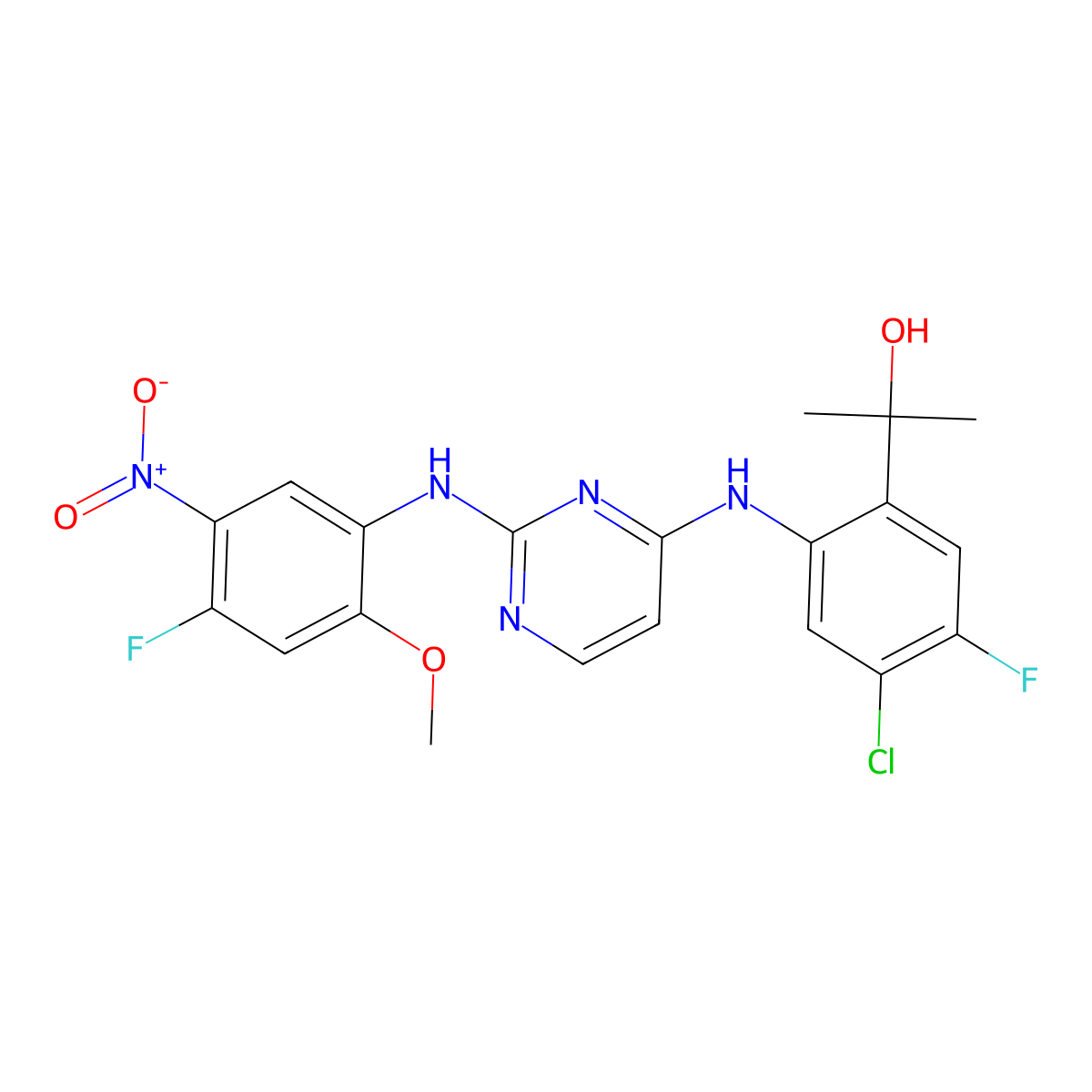 2-[4-Chloro-5-fluoro-2-({2-[(4-fluoro-2-methoxy-5-nitrophenyl)amino]pyrimidin-4-yl}amino)phenyl]propan-2-ol molecular structure, CAS 2412796-92-8