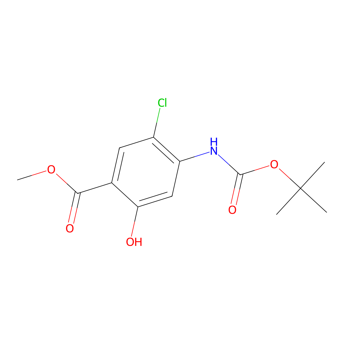 Methyl 4-{[(tert-butoxy)carbonyl]amino}-5-chloro-2-hydroxybenzoate molecular structure, CAS 2412885-66-4