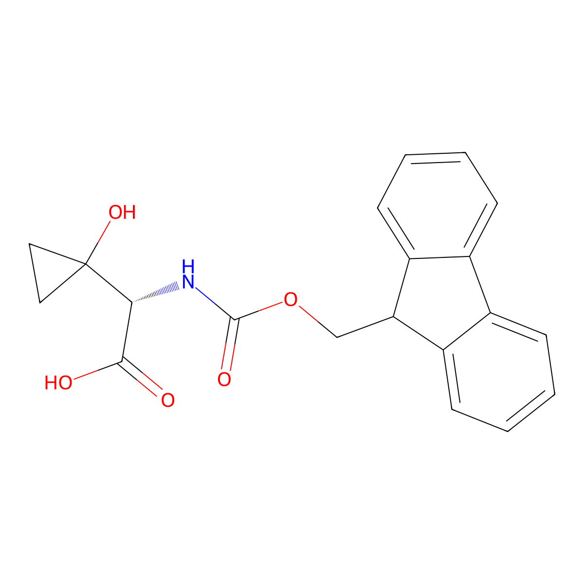 (S)-2-((((9H-Fluoren-9-yl)methoxy)carbonyl)amino)-2-(1-hydroxycyclopropyl)acetic acid molecular structure, CAS 2412999-75-6