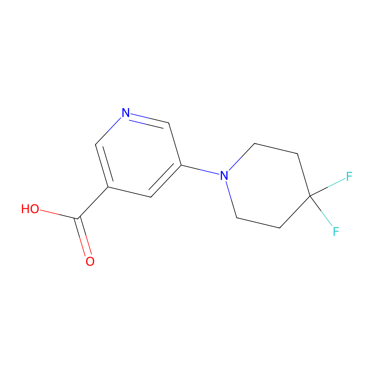 5-(4,4-Difluoropiperidin-1-yl)nicotinic acid molecular structure, CAS 2413085-25-1