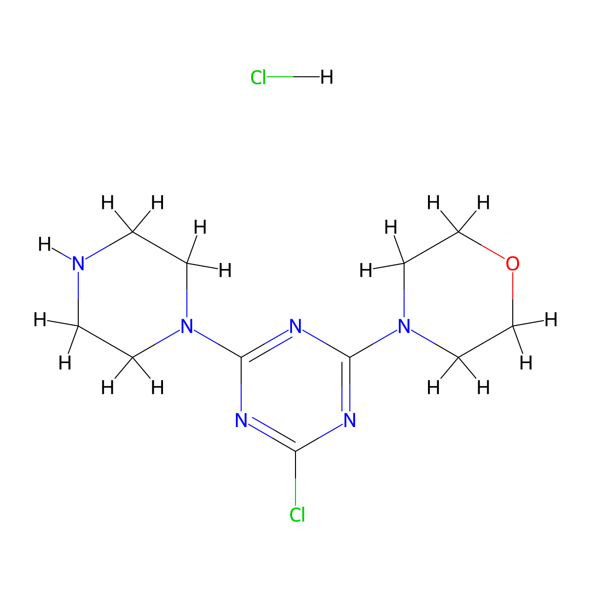 2-Chloro-4-(morpholin-4-yl)-6-(piperazin-1-yl)-1,3,5-triazine hydrochloride molecular structure, CAS 2413191-52-1