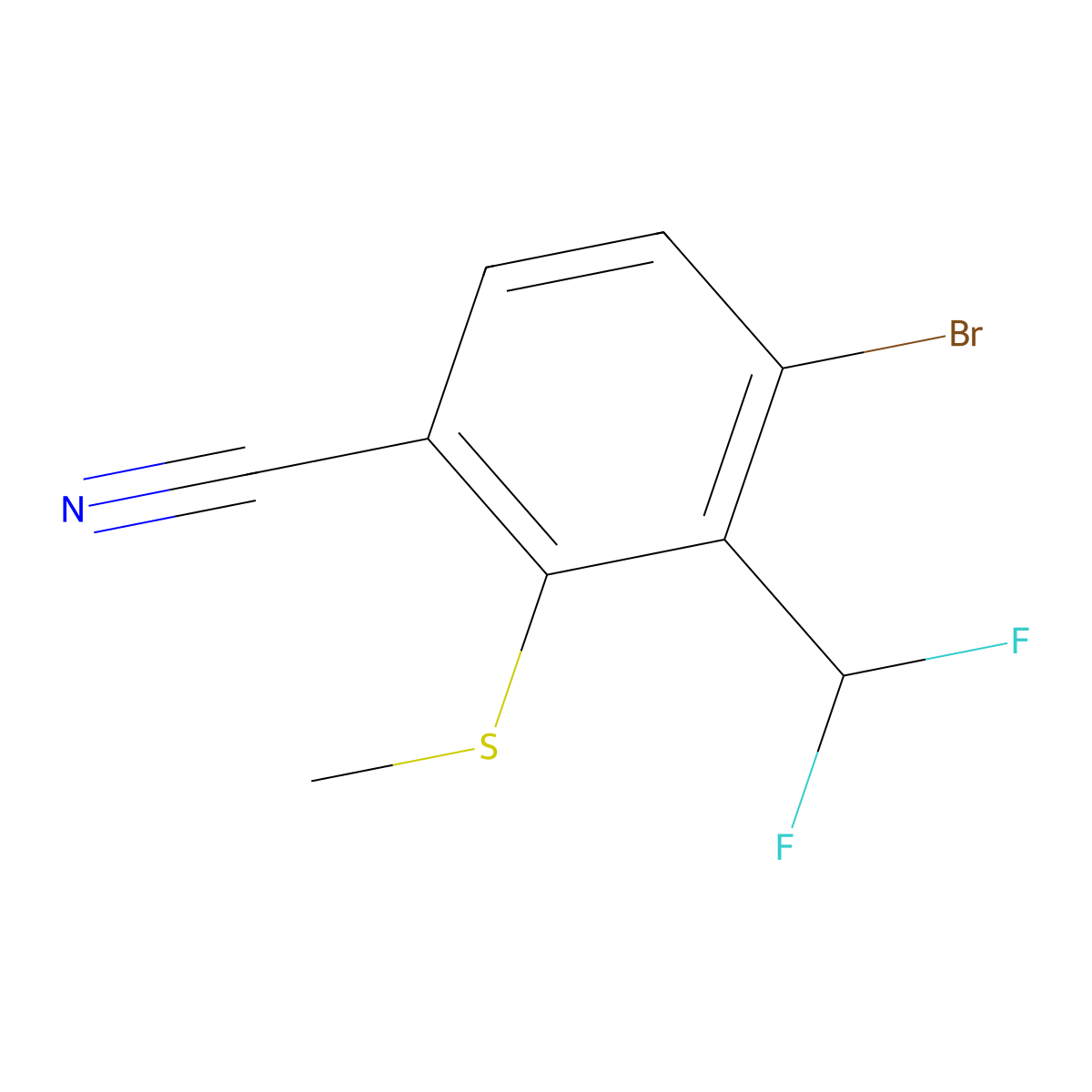 4-Bromo-3-(difluoromethyl)-2-(methylthio)benzonitrile molecular structure, CAS 2413287-60-0