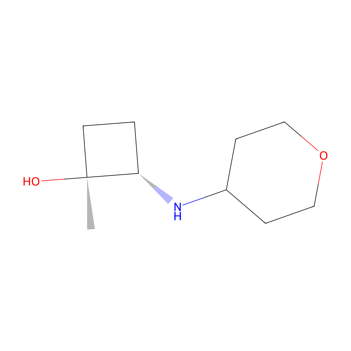 trans-1-Methyl-2-[(oxan-4-yl)amino]cyclobutan-1-ol molecular structure, CAS 2413365-32-7