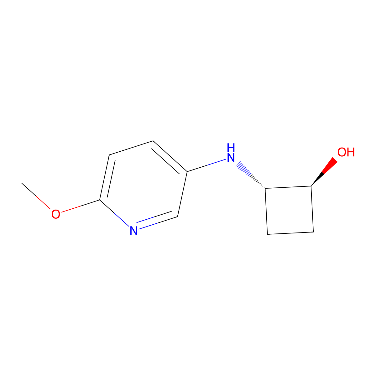 trans-2-[(6-Methoxypyridin-3-yl)amino]cyclobutan-1-ol molecular structure, CAS 2413365-33-8