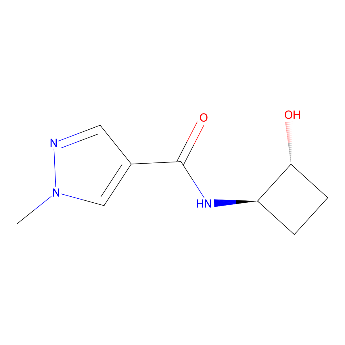 N-[trans-2-hydroxycyclobutyl]-1-methyl-1H-pyrazole-4-carboxamide molecular structure, CAS 2413365-36-1