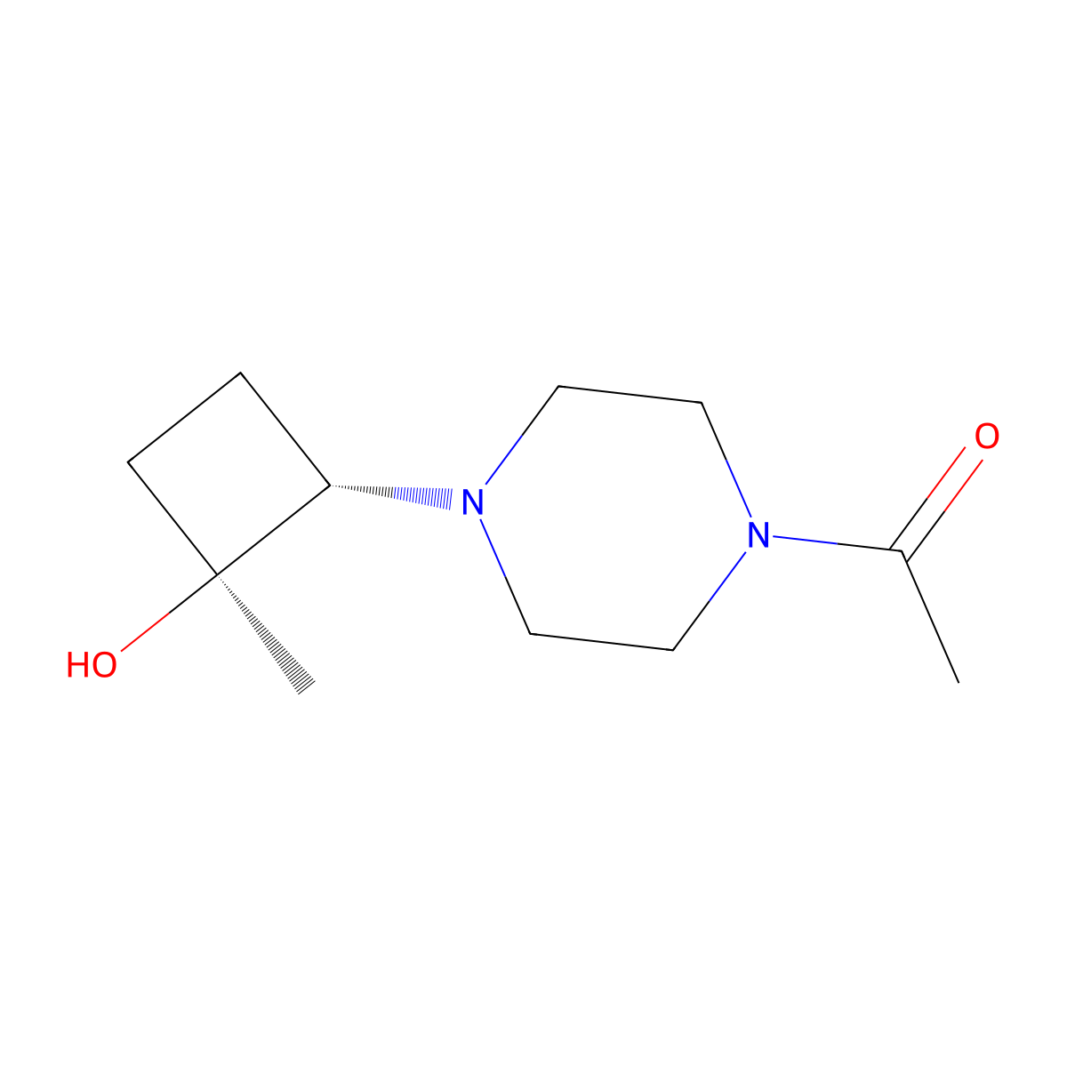 1-{4-[trans-2-Hydroxy-2-methylcyclobutyl]piperazin-1-yl}ethan-1-one molecular structure, CAS 2413365-39-4