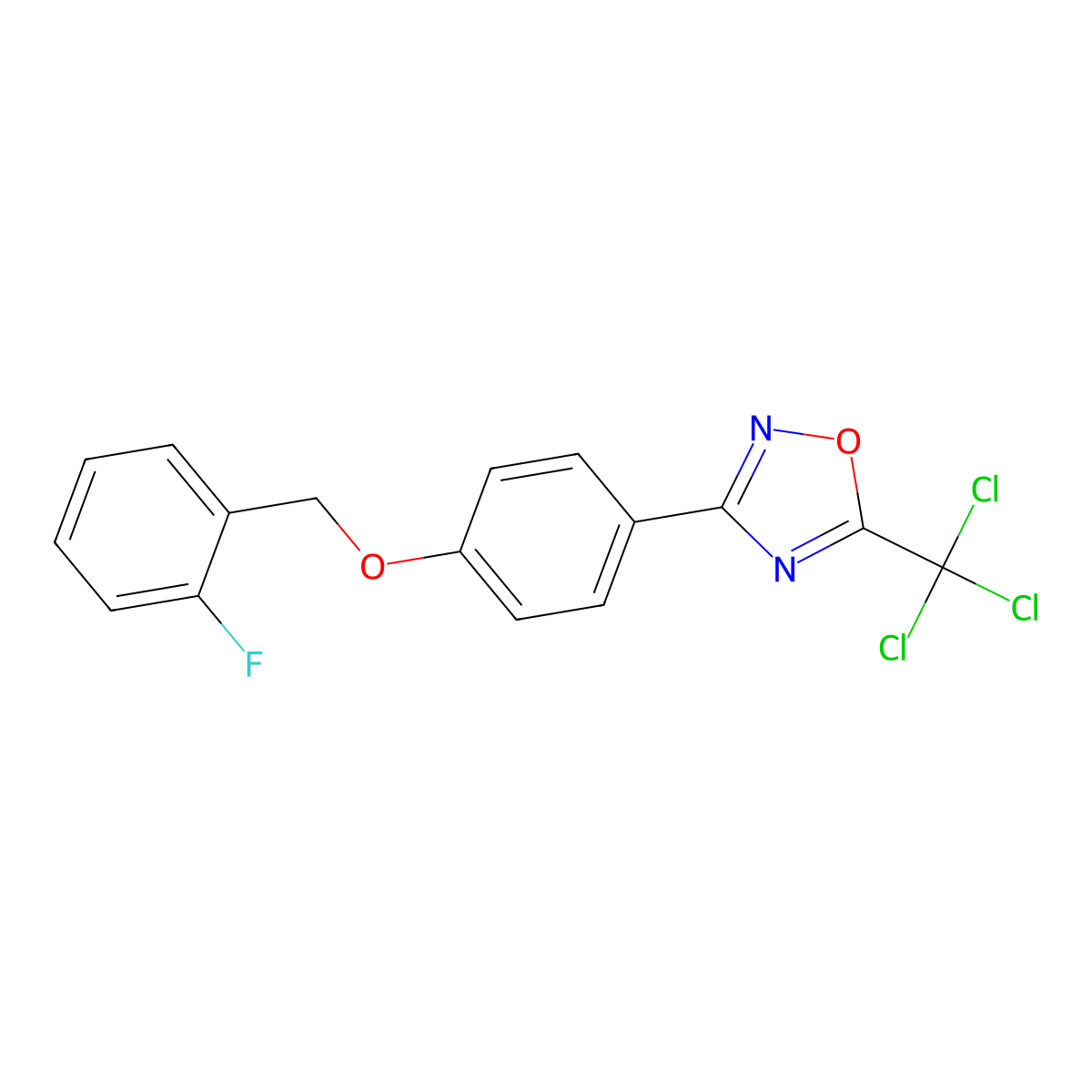 3-{4-[(2-Fluorophenyl)methoxy]phenyl}-5-(trichloromethyl)-1,2,4-oxadiazole molecular structure, CAS 2413374-23-7