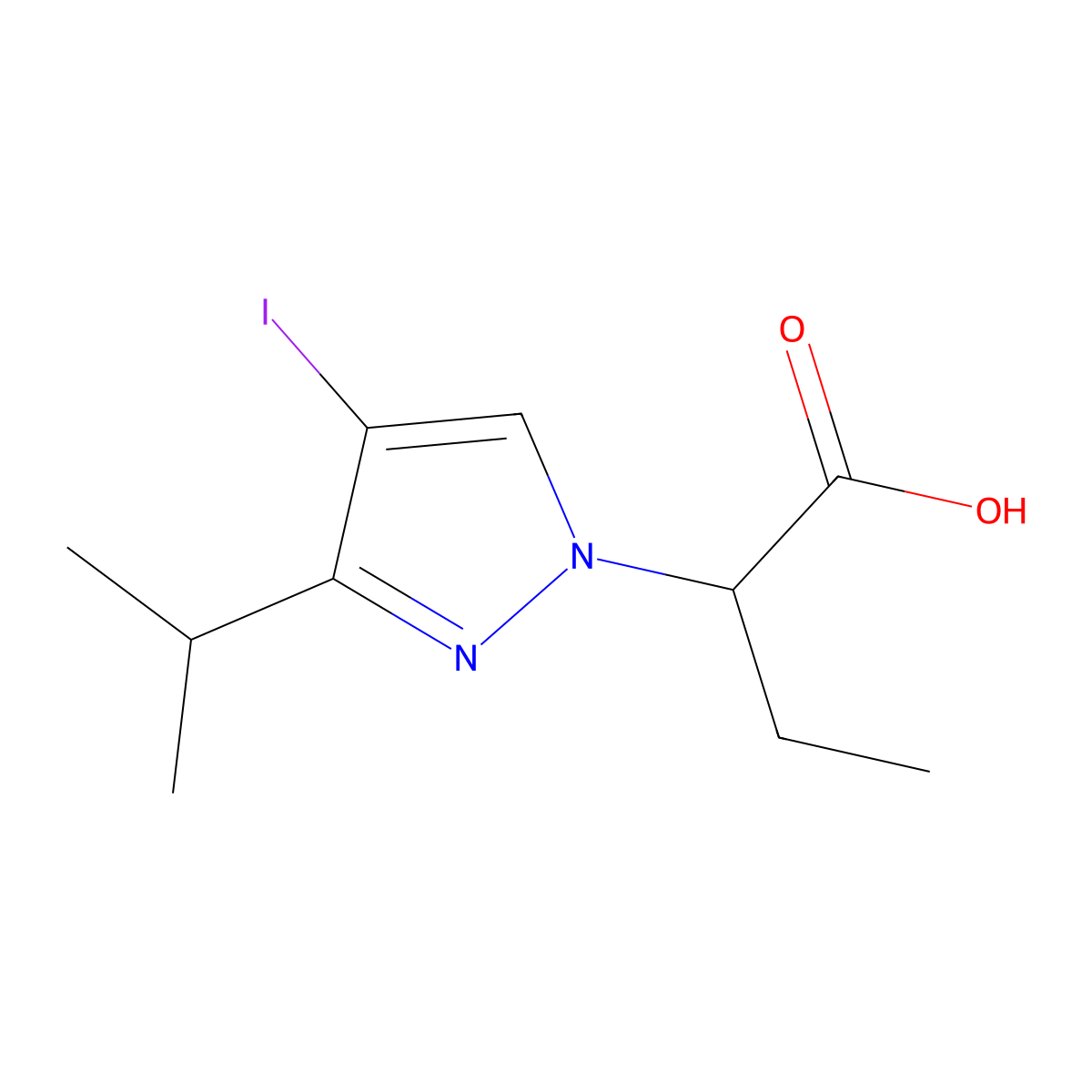 2-(4-Iodo-3-isopropyl-1H-pyrazol-1-YL)butanoic acid molecular structure, CAS 2413374-29-3