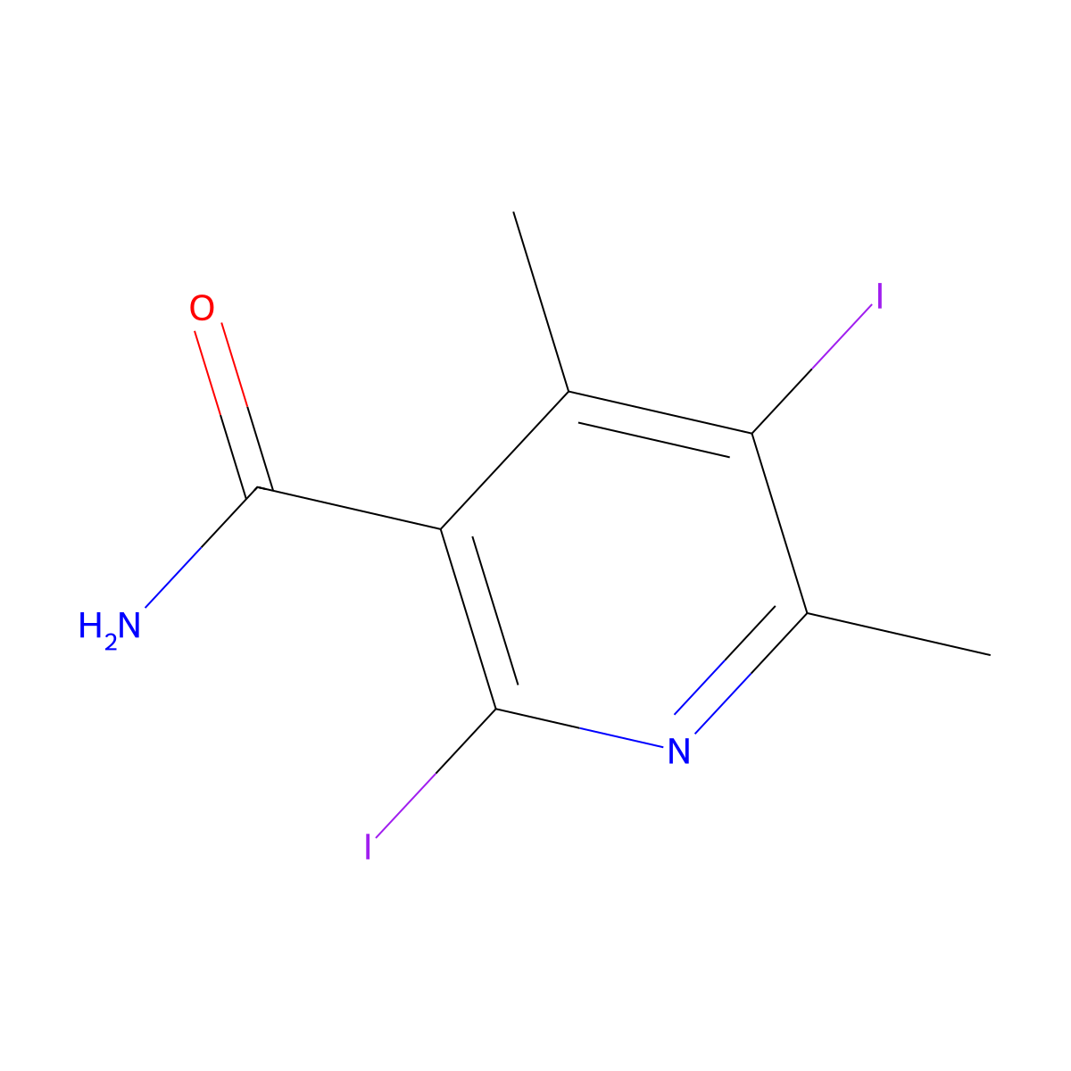 2,5-Diiodo-4,6-dimethylpyridine-3-carboxamide molecular structure, CAS 2413374-40-8