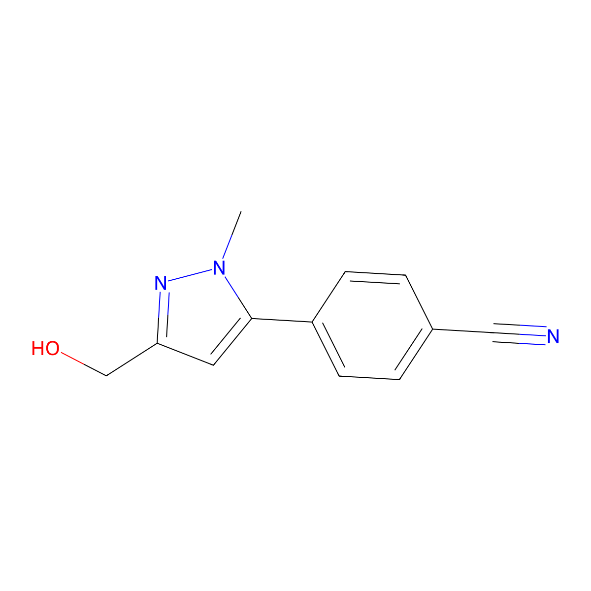 4-[5-(Hydroxymethyl)-2-methylpyrazol-3-yl]benzonitrile molecular structure, CAS 2413375-36-5