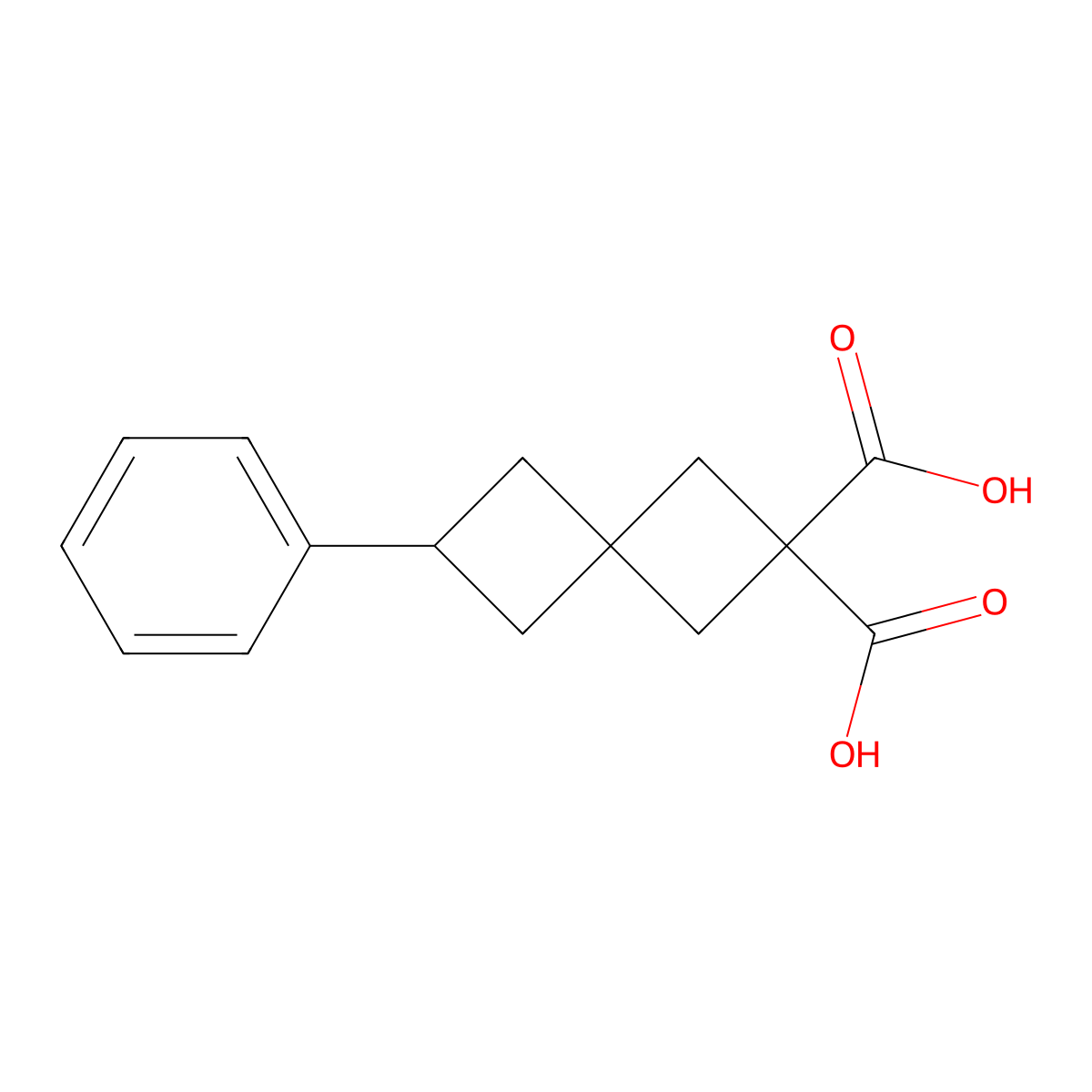 6-Phenylspiro[3.3]heptane-2,2-dicarboxylic acid molecular structure, CAS 2413376-33-5