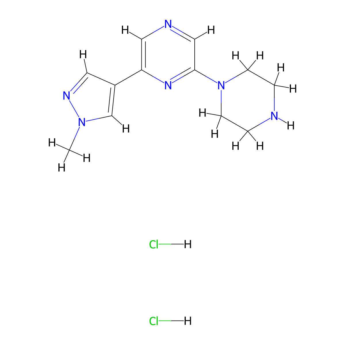 2-(1-methyl-1H-pyrazol-4-yl)-6-(piperazin-1-yl)pyrazine dihydrochloride molecular structure, CAS 2413376-71-1